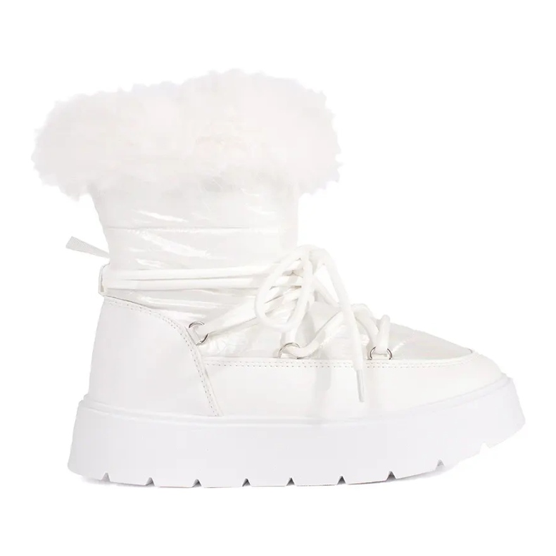 Women's white snow boots with fur on a thick sole