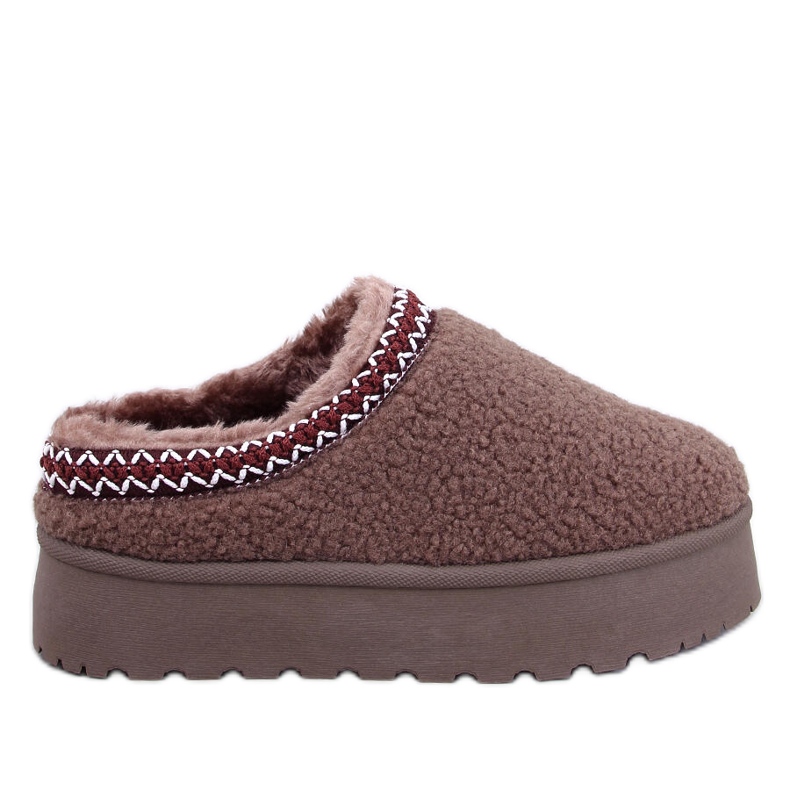 Women's short snow boots with a sheepskin, khaki-brown