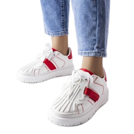 White and red Women's platform sports sneakers
