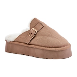 Women's slippers insulated with fur FA-185, dark beige Women's slippers insulated with fur FA-185, dark beige