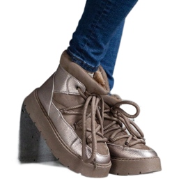Dark beige women's platform snow boots with fur lining