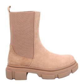 Beige-khaki women's high-cut Chelsea boots