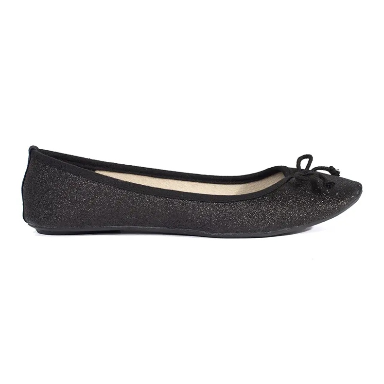 Black shiny women's ballet flats with a bow