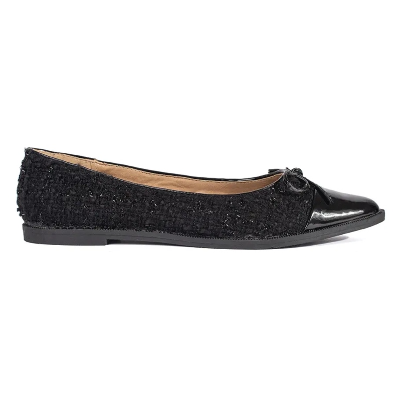Black glitter ballet flats with a bow