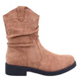 Women's flat suede camel boots brown