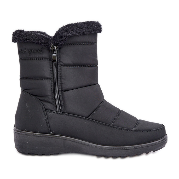 Women's Zippered Snow Boots With Fur, Black