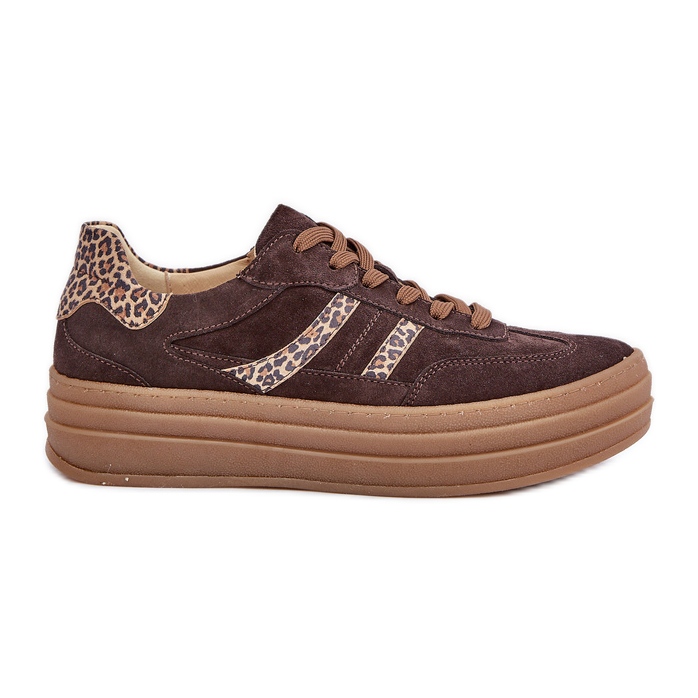 Zazoo N1176 Suede Sneakers on the Leopard Platform, Chocolate brown