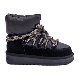 Women's Suede Snow Boots With Thick Lacing D.Franklin DFSH375003 Black