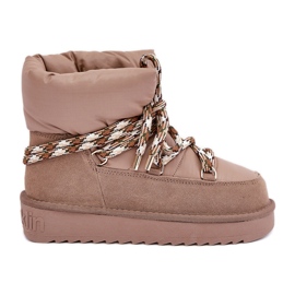Women's Suede Snow Boots With Thick Lacing D.Franklin DFSH375003 beige