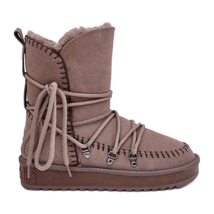 Women's Snow Boots Made of Natural Suede D.Franklin DFSH375004 dark beige