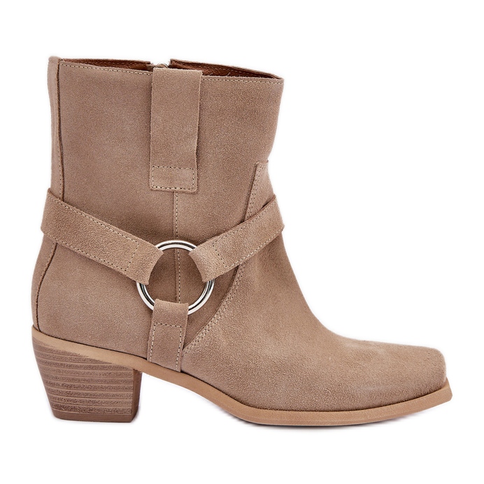 Natural Suede High Heel Boots Zazoo 3444/2 Light Beige