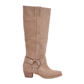 Suede Boots On Low Heels With Above-the-Knee Uppers Zazoo 3444/O Light Beige Suede Boots On Low Heels With Above-the-Knee Uppers Zazoo 3444/O Light Beige
