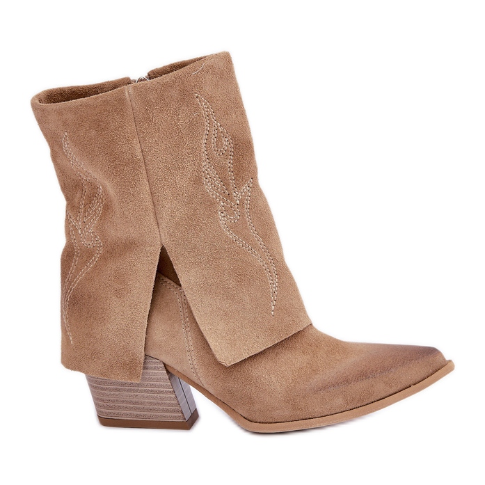 Suede Cowboy Boots On A High Heel With A Turned Up Upper Zazoo 3488 Beige Suede Cowboy Boots On A High Heel With A Turned Up Upper Zazoo 3488 Beige