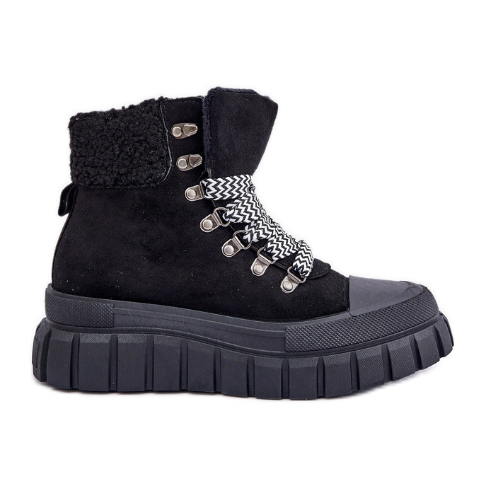 Women's Insulated Trapper Ankle Boots On Platform, Black