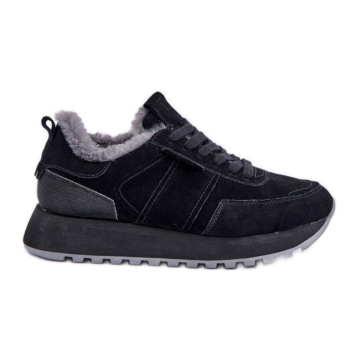 Women's Suede Sneakers With Fur and Shiny Element Big Star OO274580 Hi-Poly System Black