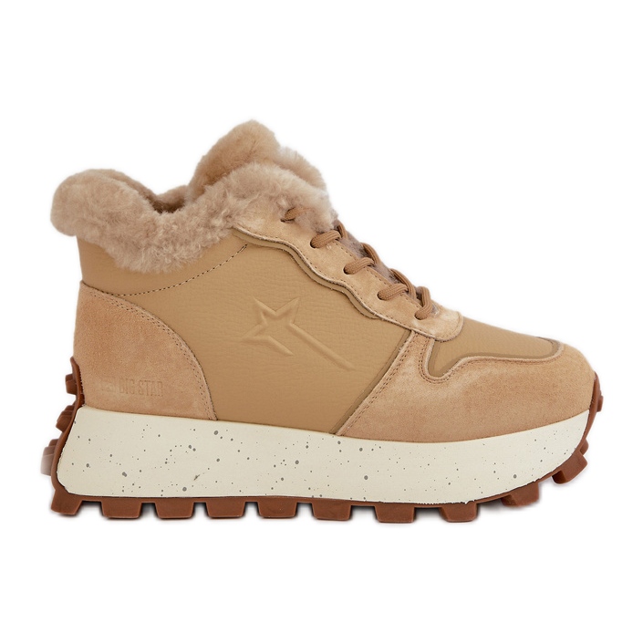 Women's Leather Trapper Sneakers With Fur On The Big Star Platform OO274A330 Beige