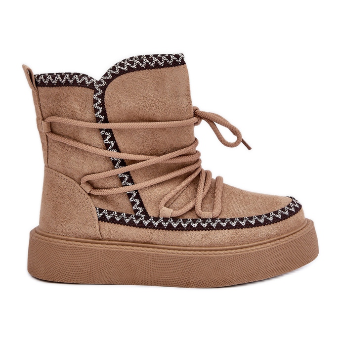 Brown Women's Snow Boots With Embroidery On The Platform