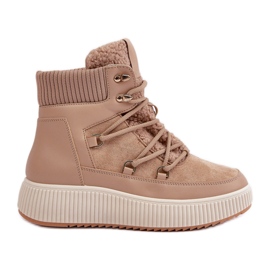 Brown Low Platform Snow Boots beige