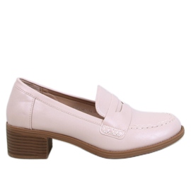 Beige wide-heeled pumps