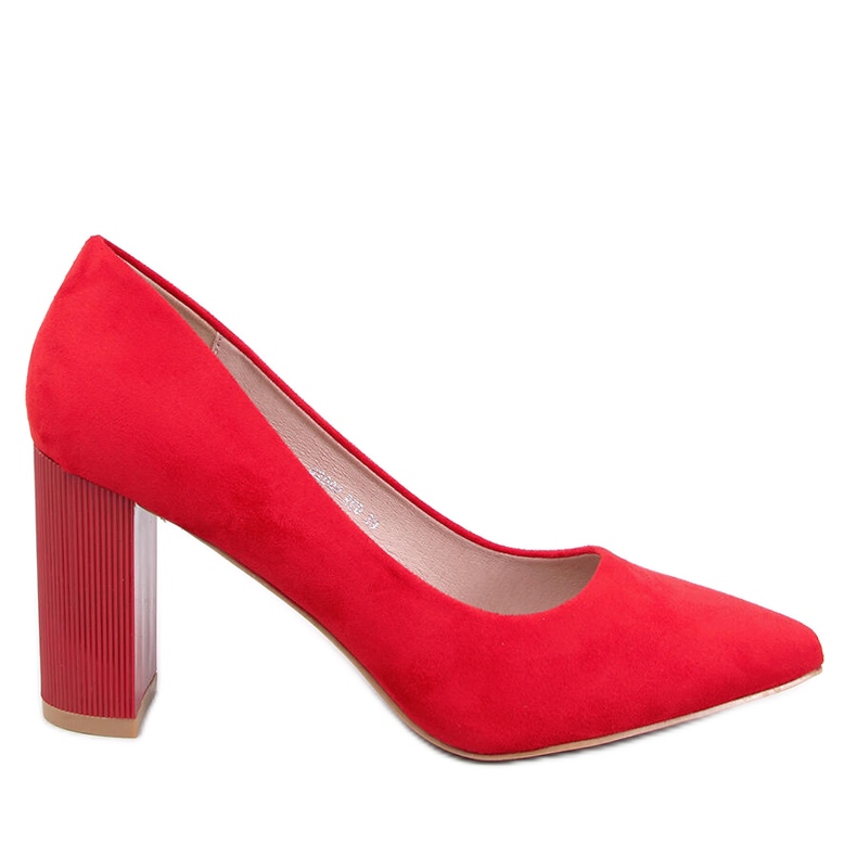Red eco-suede high-heeled pumps