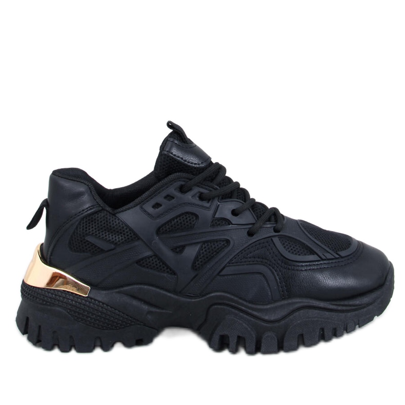 Women's black sports shoes with a thick sole