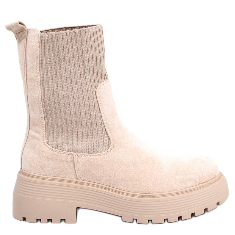 Beige ankle boots with elastic cuff