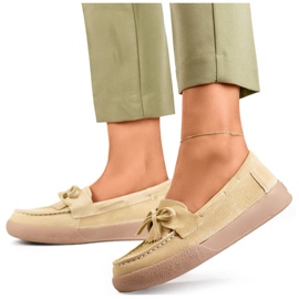 Women's leather moccasins with a bow, beige Goodin GD-SW4005BE
