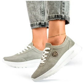 Women's leather sneakers on the platform, gray GD-XF-108G grey Women's leather sneakers on the platform, gray GD-XF-108G grey