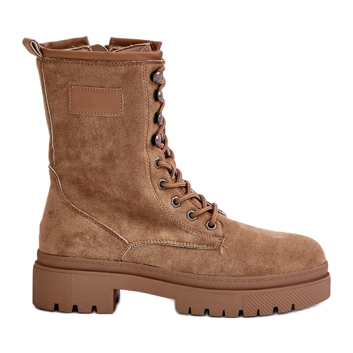 Women's Worker Boots With Zipper Made of Eco Suede, Dark Beige