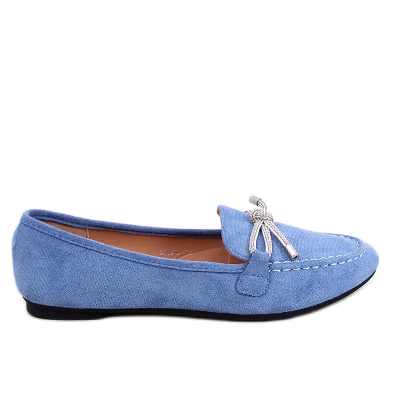 Women's suede moccasins with a bow, blue Women's suede moccasins with a bow, blue