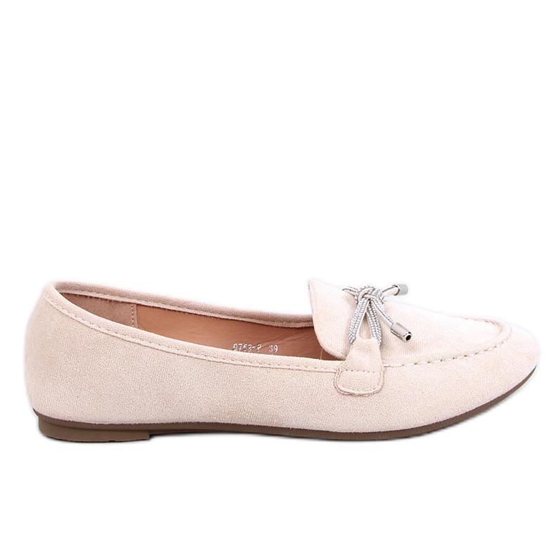 Women's suede moccasins with a bow, beige