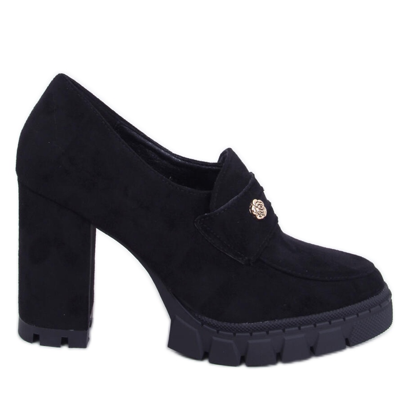 Women's high-heeled and platform shoes with decoration black