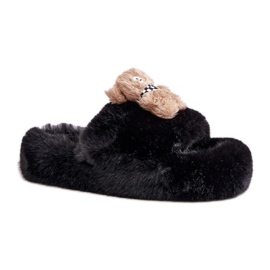 Women's Insulated Slippers with Teddy Bear BG189P, black