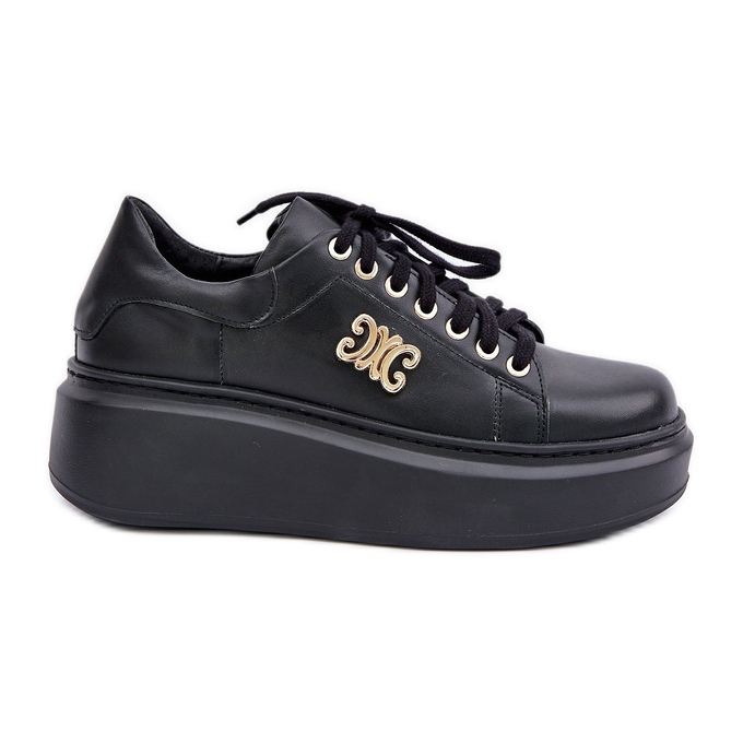 Natural Leather Sneakers on the Platform Gold Decoration Lewski 3428 Black Natural Leather Sneakers on the Platform Gold Decoration Lewski 3428 Black