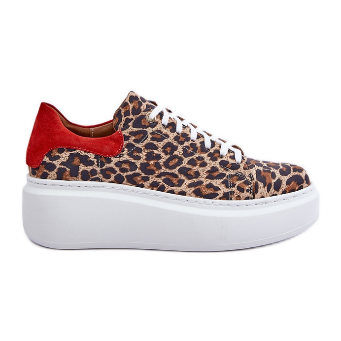 Zazoo Leopard Leopard Leather Platform Sneakers 3346 Brown-Red