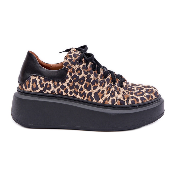 Leopard Leopard Leather Platform Sneakers Zazoo 3346 Brown-Black
