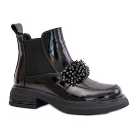 Women's boots with decoration 24BT15-7453 black
