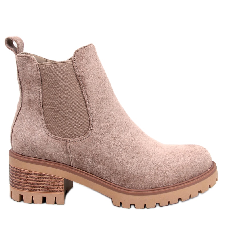 Khaki suede Chelsea boots with a high heel beige