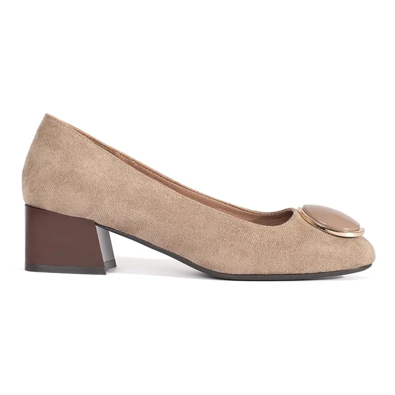 Sergio Leone Beige suede women's high-heeled pumps with decoration