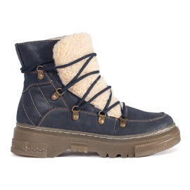 Goodin Navy blue, insulated, lace-up boots with sheepskin fur
