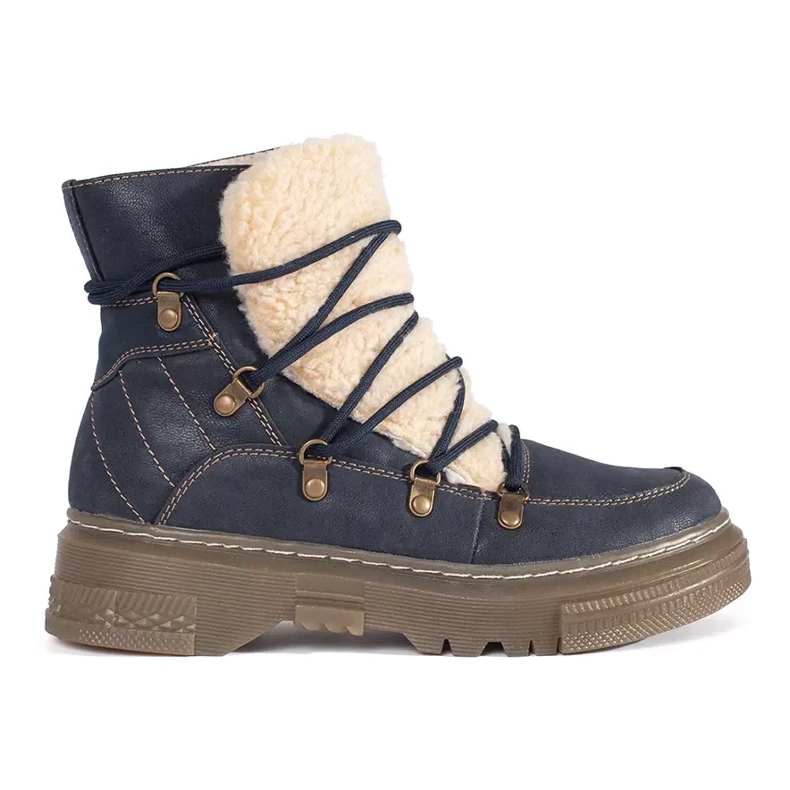 Goodin Navy blue, insulated, lace-up boots with sheepskin fur Goodin Navy blue, insulated, lace-up boots with sheepskin fur
