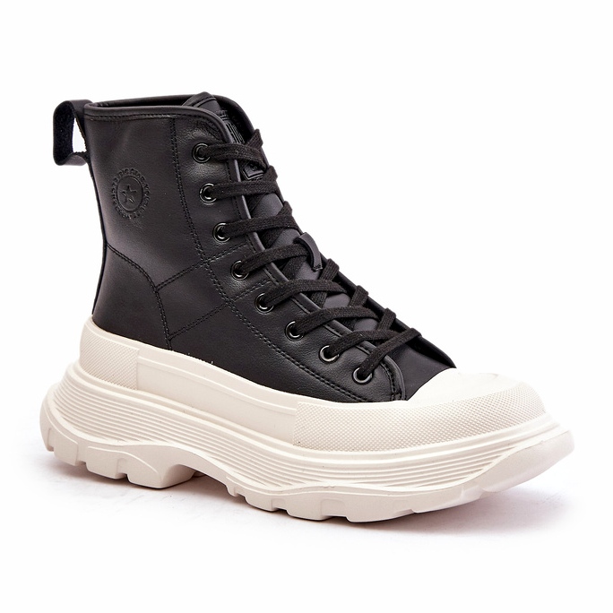 Leather Insulated Sneakers on a Massive Platform Big Star OO274A599 Black