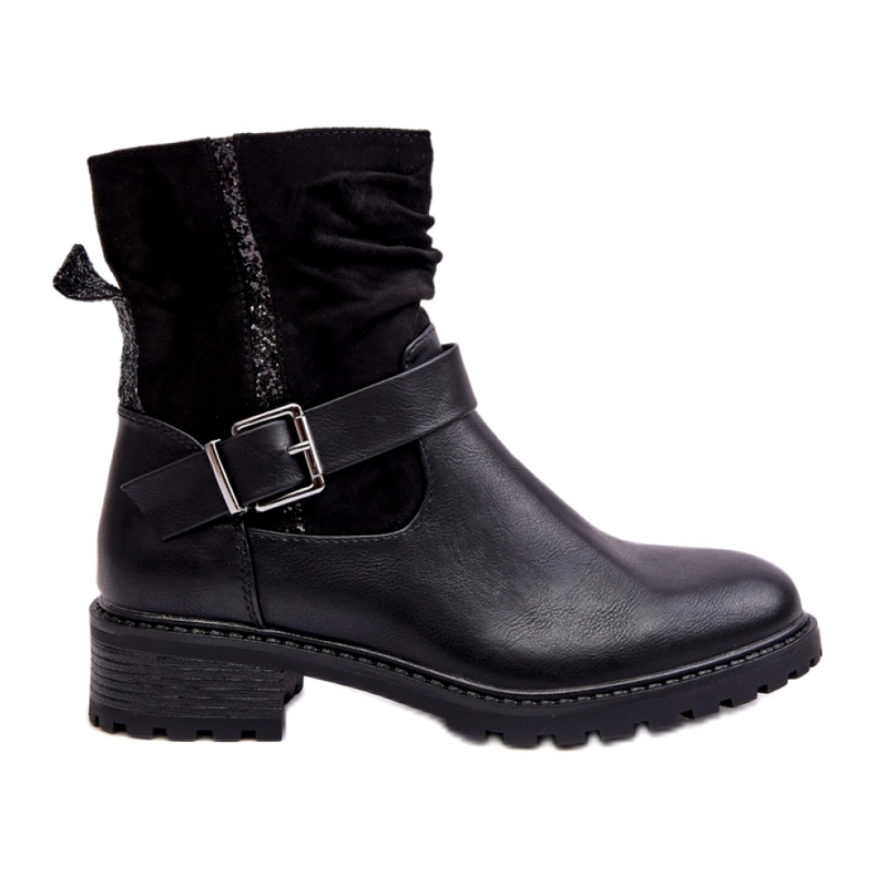 Erynn Women's Flat Boots With a Buckle, Black