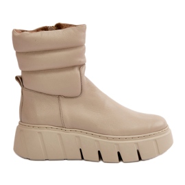 Zazoo 60512 Women's Leather Ankle Boots With Zipper, Insulated With Felt, Light Beige