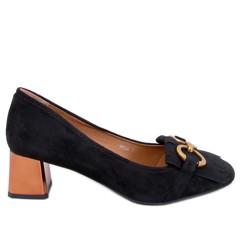 Black copper heel pumps with gold decoration Black copper heel pumps with gold decoration