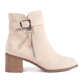 Suede light beige women's high-heeled ankle boots