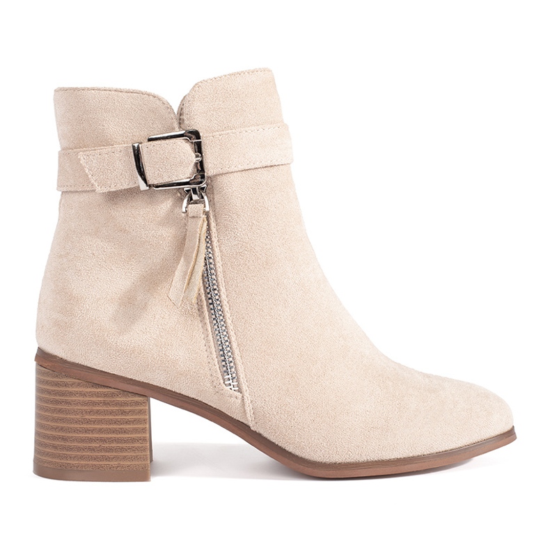 Suede light beige women's high-heeled ankle boots