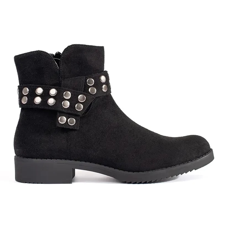 Suede low women's ankle boots with rhinestones black