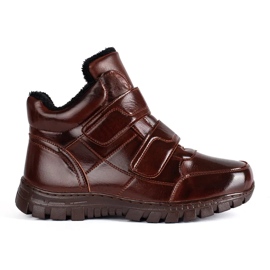 Brown high winter boots with Velcro fastening