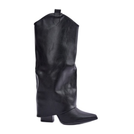 Slip-on boots with a turned-up upper on a heel, black Slip-on boots with a turned-up upper on a heel, black